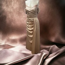 Wedding Dress, Champagne, Beaded,Cold Shoulder Sleeve,Long,Ball Gown, Size6.: