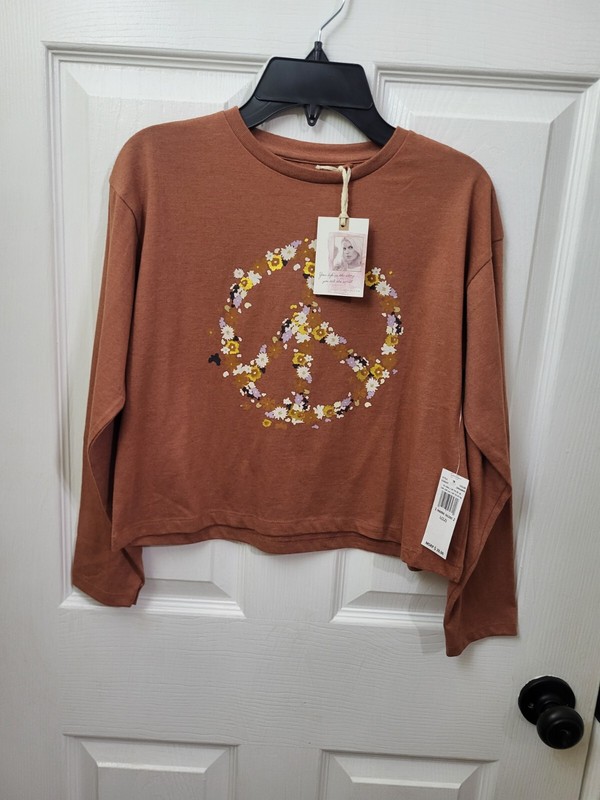 Jessica Simpson Shirt Girls  Brown Floral Shirt Blouse Long Sleeve Graphic Top 