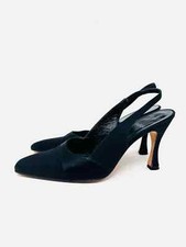 Escarpins Vera Wang - Slingbacks à Bout Ouvert En Satin Noir - Taille 9 US (M) - Occasion Très Bon état