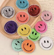 Smiley Face Patch Sequin Embroidered Iron-on Applique Happy FREE SHIPPING