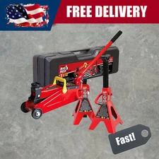 BIG RED 2 Ton T82001S Torin Hydraulic Floor Jack Combo， 2 Jack Stands and Case