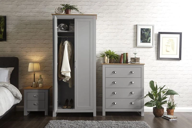 LANCASTER RANGE 3 PIECE SET 2 DOOR WARDROBE BEDSIDE TABLE DRAWER