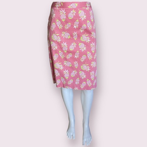 Brooks Brothers 346 Coral Pink Pineapple Print Cotton Womens 14 XL Pencil Skirt