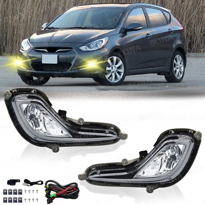 Clear Lens Fog Lights Front Bumper Lamps For 2012-2017 Hyundai Accent+Wiring