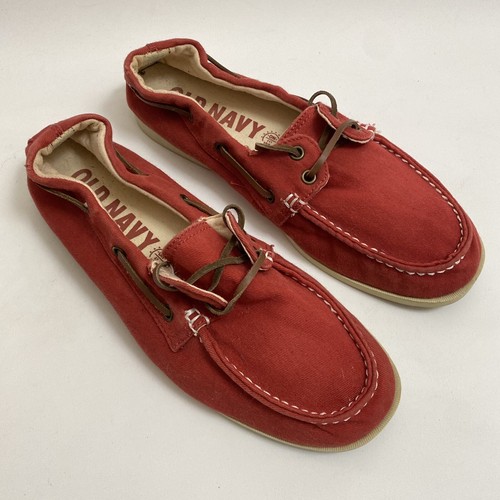 Old Navy Men’s Red Canvas Boat Shoes 10 Deck Shoes 2 Eye Lace Up - Picture 3 of 16