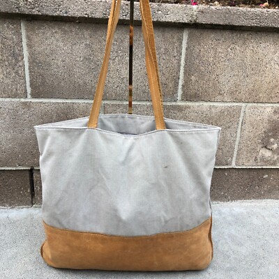 Hearth Hand with Magnolia Canvas Leather Tote Bag Beige Brown Purse  Shoulder
