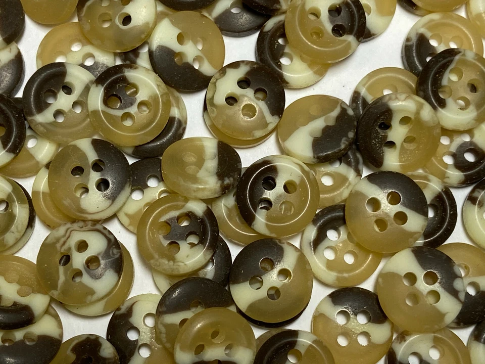 Classic Khaki/Brown/White Poly Button For Shirts & Blouses 9.5mm & 11mm 4hole - Image 2 of 2