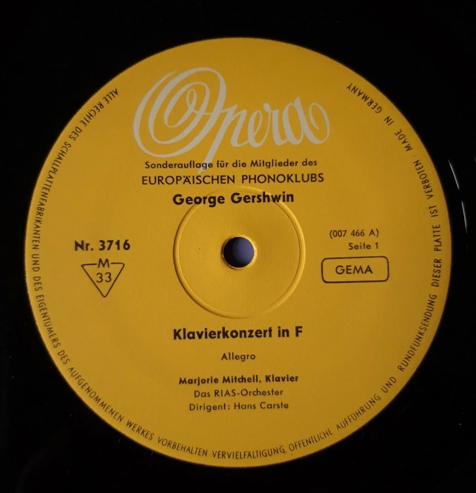 GEORGE GERSHWIN Klavierkonzert in F 10" NM Vinyl Sonderauflage 1964 Opera | RARE - Bild 3 von 3