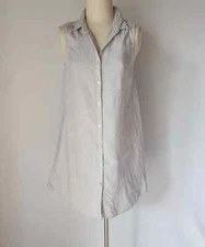 H by Halston 100% Linen Mini Shirt Dress Pearl-Button Sleeveless Beige Large