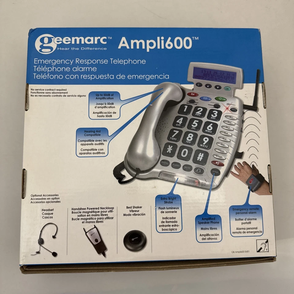 Geemarc AMPLI600 Respuesta a Emergencias Amplificado Teléfono Fuerte Número Grande NUEVO PLATEADO Foto 2 de 4