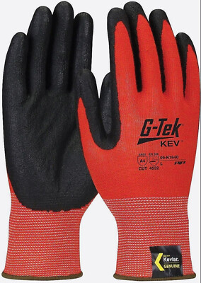 12 Pair G-Tek KEV made with Kevlar Gloves Nitrile Foam Grip Red 09-K1640/M Med