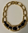 Necklace Enamel Black Lucite Cabochon Chunky Collar Goldtone Statement Fashion  — photo 3