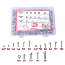 240 Pcs Flanged Stainless Steel Bolts and Nuts Kit M5, M6, M8 Metric Assortment