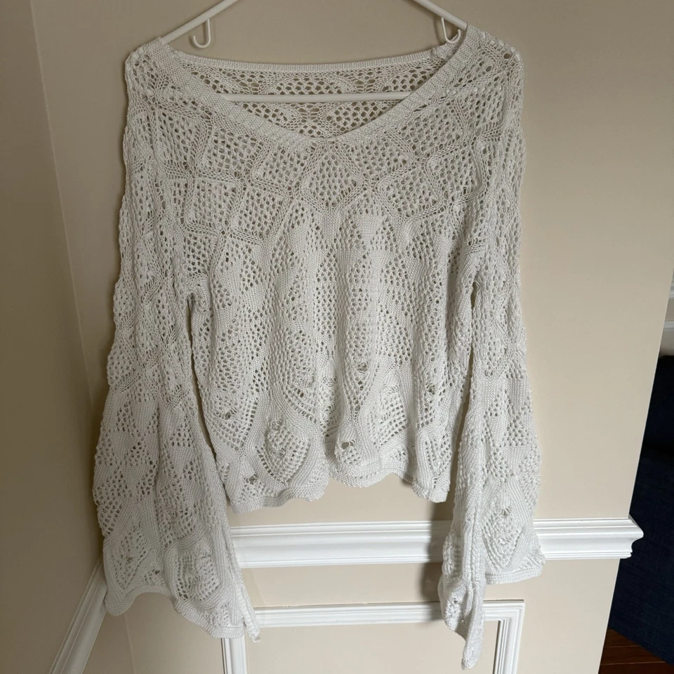 Traje de baño boho de punto abierto triángulo blanco para mujer talla XL verano playa” Foto 2 de 4