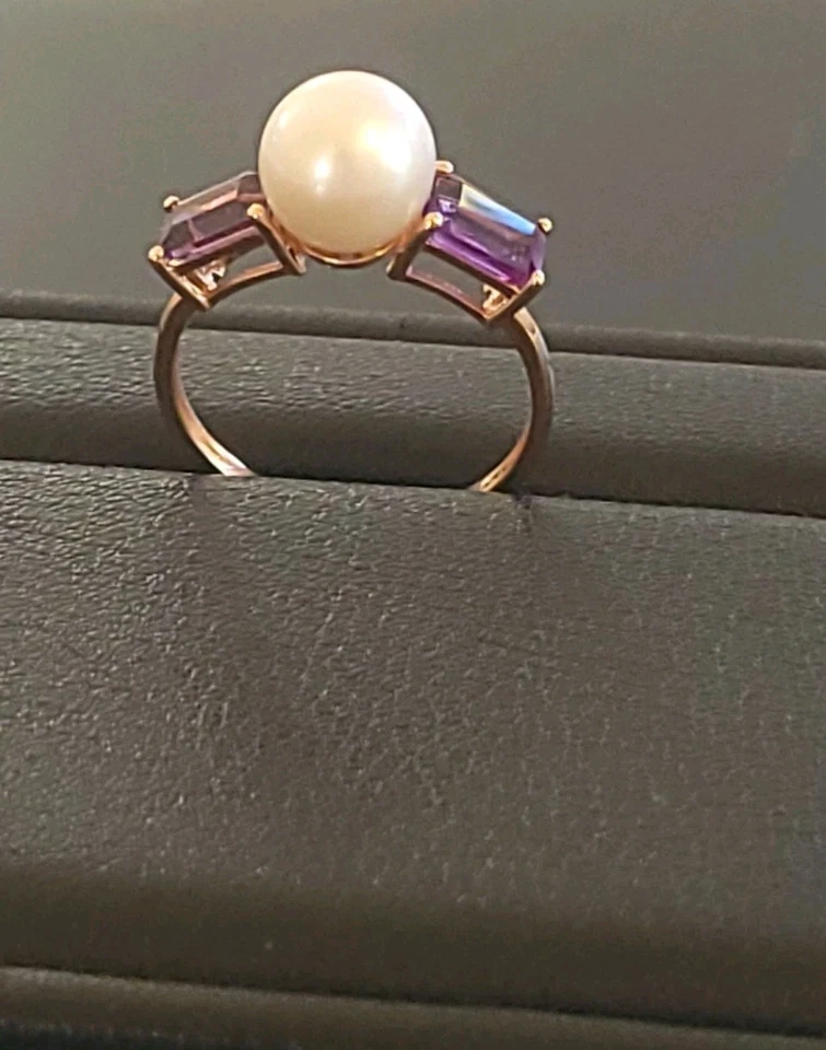 Anillo de perlas y amatista de oro de 14k Foto 4 de 4