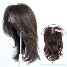14" Invisible Layered Topper Wig Piece Clip in Swept Bangs Wiglets Hairpiece