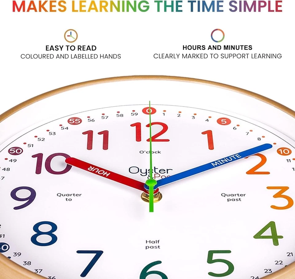Reloj de Pared Silencioso Antimarca 10 Pulgadas Niños - Diseño Arco Iris Divertido y Educativo Foto 4 de 4