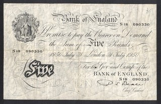 GB KGVI BEALE B270 WHITE £5 FIVE POUNDS BANKNOTE LONDON 31 JULY 1950