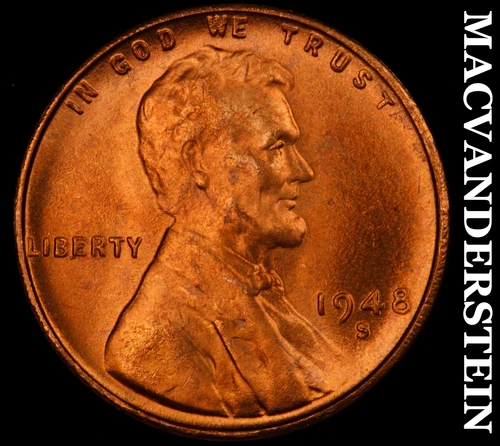 1948-S Lincoln Wheat Cent- Red- Choice Gem Brilliant Uncirculated++++ #J1788