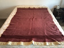 Vintage JC Penney Golden Dawn Wool Satin Blanket Square Red Throw Bedding USA