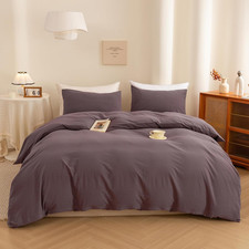 ECOCOTT Lilac Purple Duvet Cover King Size, 100 Washed Cotton 3 Piece Bedding S