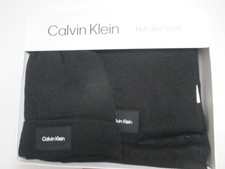 CALVIN KLEIN MENS/UNISEX SCARF  WINTER "FOLD" HAT SET NWT BLACK WARM  STYLISH