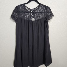 New Look Dress Womens Medium Black Lace Overlay Dress Sheer Sleeves Back Fairy G