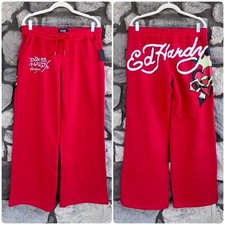 NEW Size Large Ed Hardy Y2K Low Rise Flare Retro Heart Dagger Red Graphic Pant