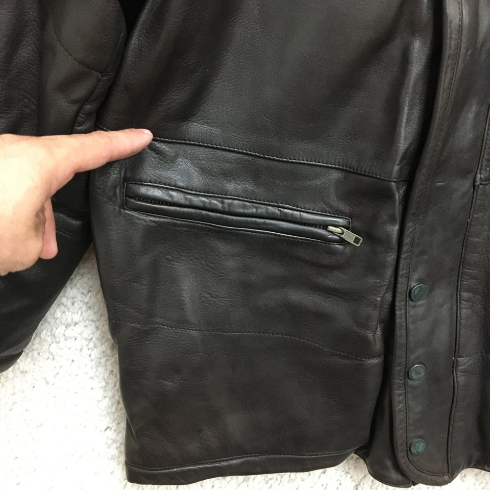 Chaqueta de Cuero Hugo Boss DE COLECCIÓN Mediana Adulto Marrón Termaloft Cremallera Completa Para Hombres M Foto 3 de 4