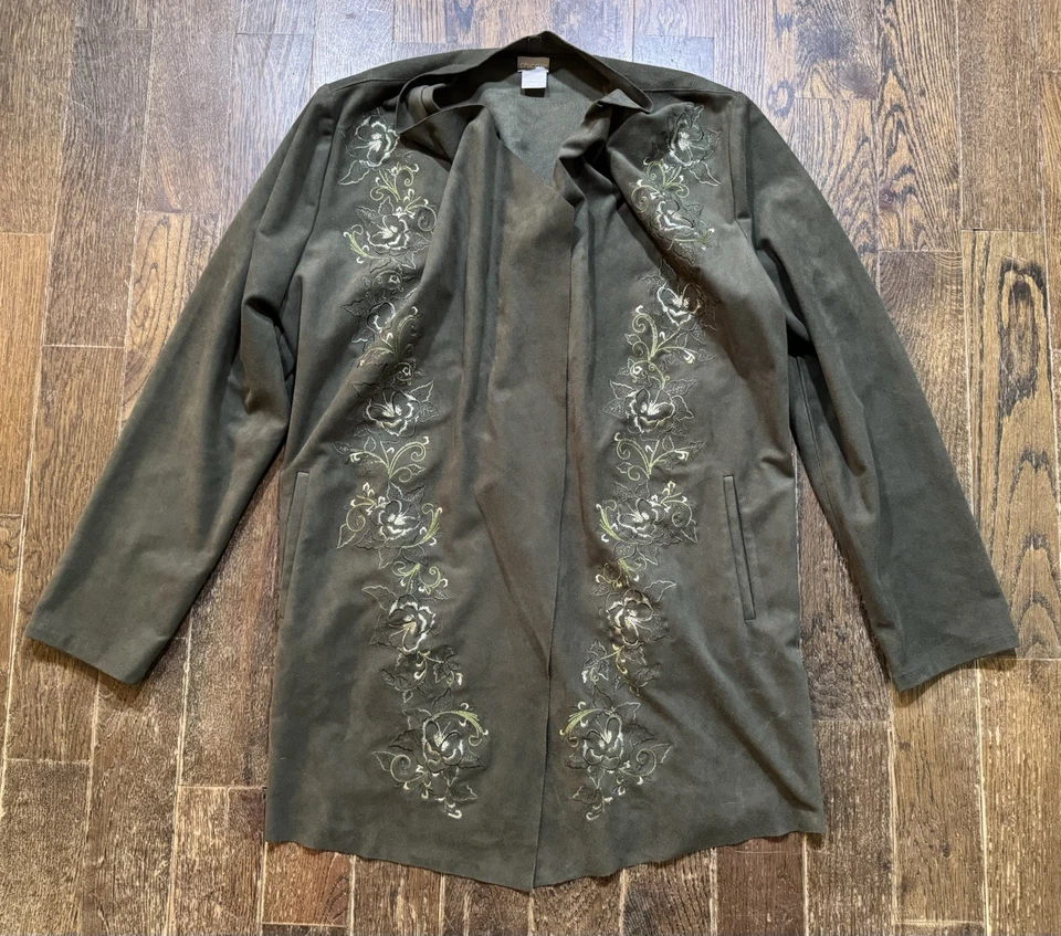 Chico's 3 件套裤子绿色花卉夹克、裤子和背心女式 — 第 2/4 张图片