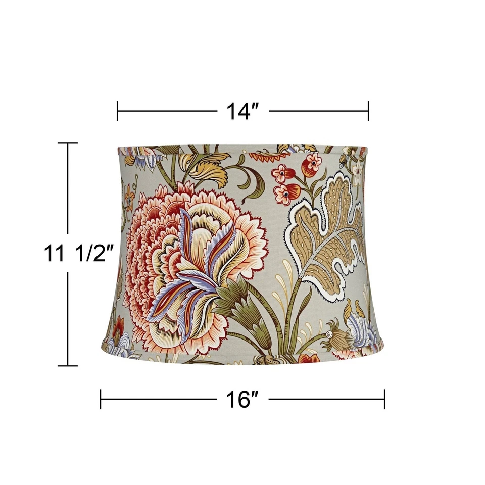 Sage 绿色花朵印花大鼓灯罩 14x16x11.5 英寸蜘蛛 — 第 4/4 张图片