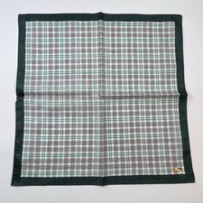 VINTAGE GREEN SQUARE PLAID  CHECKS COTTON MAN HANDKERCHIEF 17"