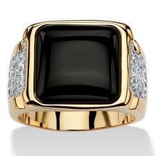 Men's .72 TCW Genuine Black Onyx and CZ Cabochon Ring Yellow Gold-Plated