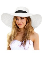 Sun Hats for Women Oversize Wide Brim Straw Beach Hat Floppy Foldable RollUp ...