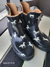 Norty Womens Pull On Fleece Lined Rain Boots Horses Black Size 8
