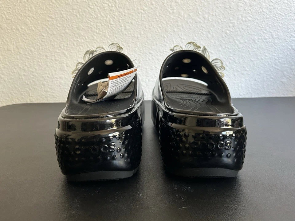 NEW CROCS M 9 W 11 STOMP HYPER FLORAL HIGH SHINE SLIDE Black SLIP ON - Image 2 of 4