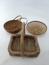 Woven Bamboo Baskets Lot of 3 Small/Med Square Trinket Organizer Storage