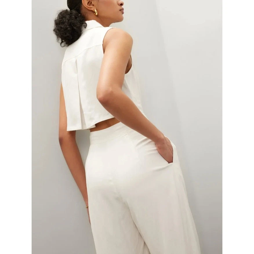 Reiss 白色亚麻连身裤 4 码宽腿无袖度假设计师 $320 — 第 3/4 张图片