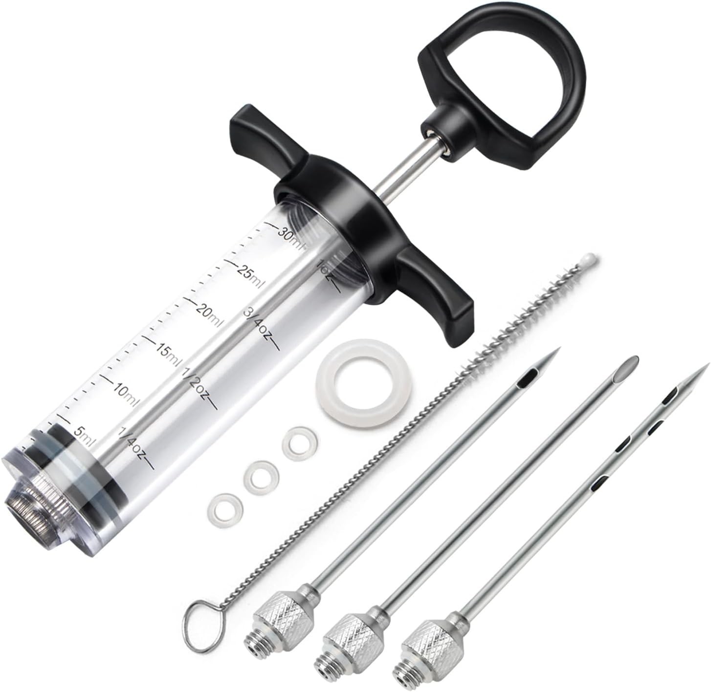 Plastic Meat Injector Kit Smoker W/ 3 Flavor Food Syringe Needles