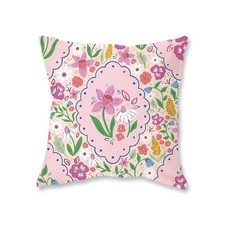 Spring Throw Pillow Cover 18x18 Inch Farmhouse Pink Wild Flowers Floral