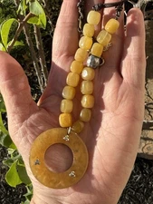 Silpada Yellow Serpentine Jade Bead Filigree Disc Sterling 925 Necklace