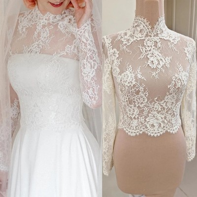 Wedding Dress Topper Jacket for Bride White Ivory Lace Women Accessories