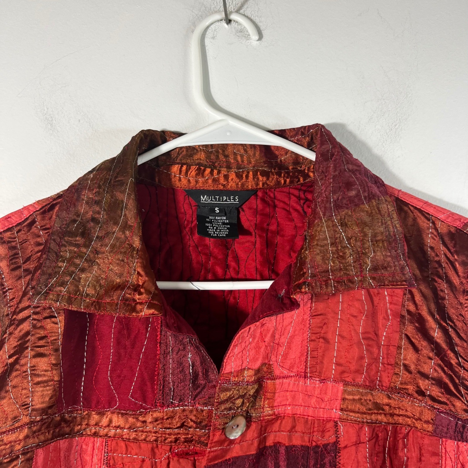 Womens Multiples Silk Blend Patchwork Button Jack… - image 4