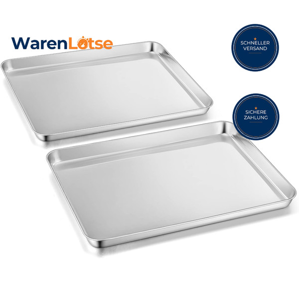 Backblech Edelstahl Rechteckig 2Er Set 31,4 X 24,6 X 2,5Cm KüChe Backen-image