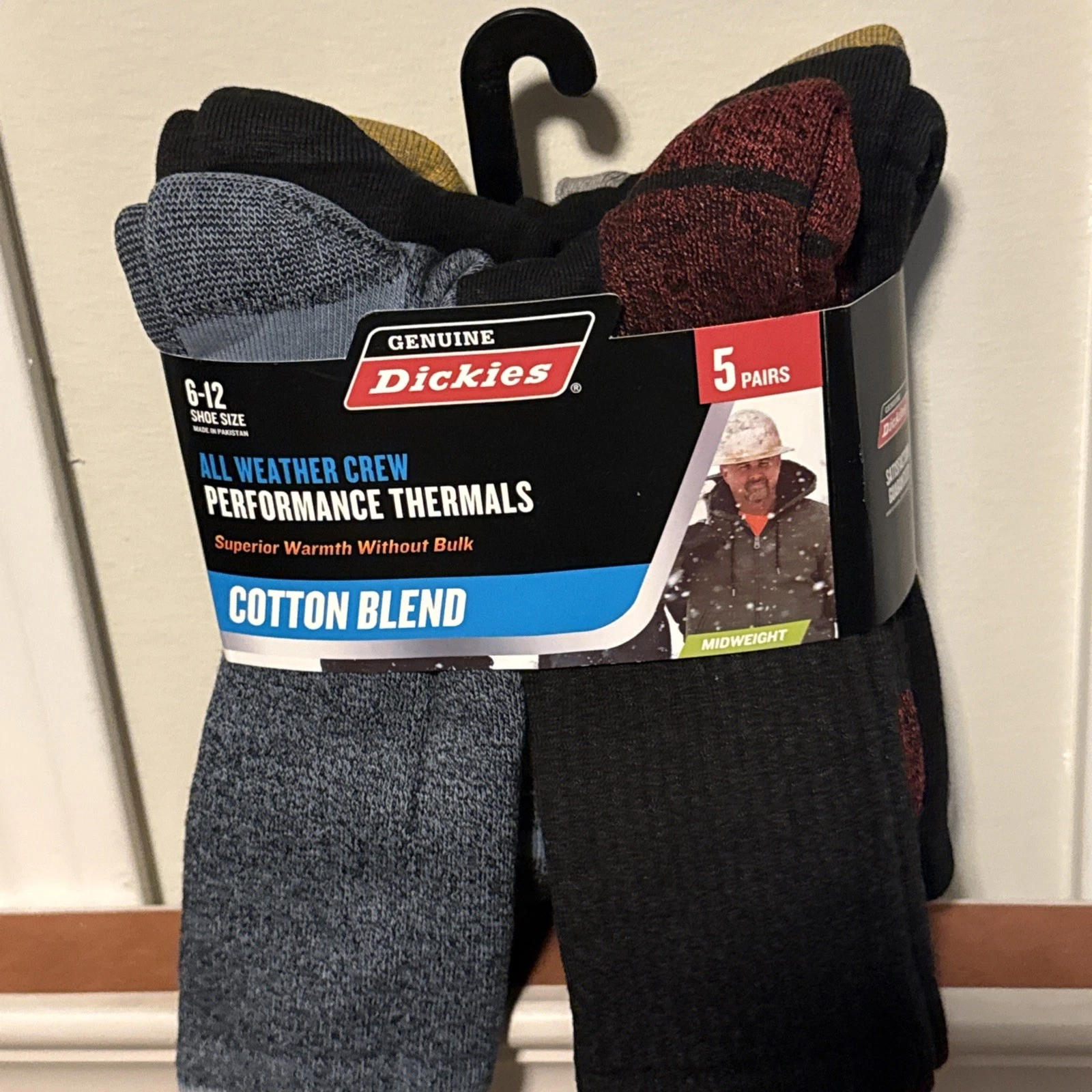 Genuine Dickies Men's Thermal Cotton Midweight Crew Socks~5 Pack~NEW~FREE SHIP!