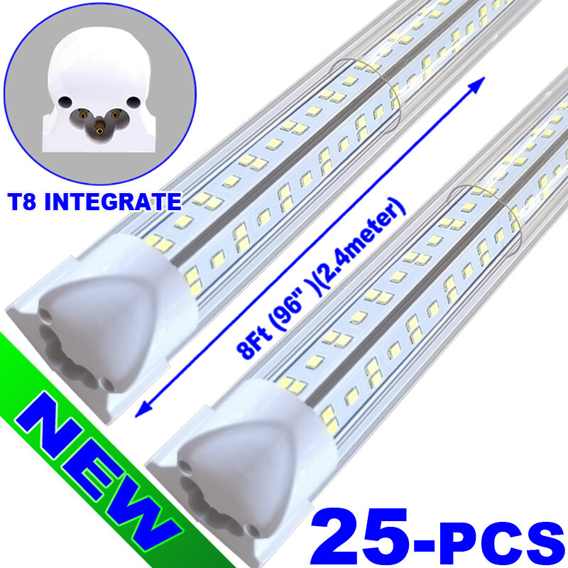 8Ft LED SHOP LIGHT V-SHAPE 144W 6500K  LED Tube Light Linkable Ceiling 25PC