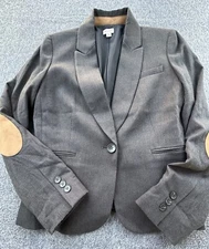 Cremieux Blazer Womens 4 Black Herringbone Lined Elbow Patch Jacket Sports Coat