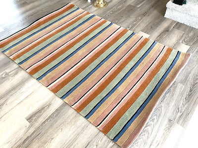 R13698 Gorgeous multi colored striped Tibetan Woolen Rug 4' X 6' Made in Nepal