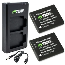 Wasabi Power Battery (2-Pack) and USB-C Dual Charger for Olympus LI-90B and