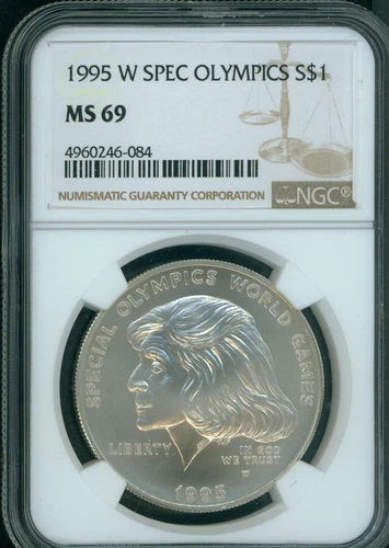 1995-W SPECIAL OLYMPICS SILVER DOLLAR NGC  MS69 BEAUTIFUL Coin WHITE NO spots !!